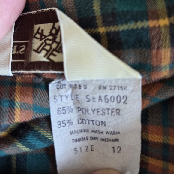 Vintage Sears The Fashion Place Green And Brown Flannel Womens Size 12 - Picture 5 of 8